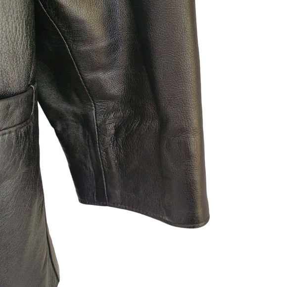 Vera Pelle Stellato Vintage Black Leather Jacket Size 48 Medium Single Breasted - Picture 2 of 14